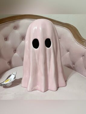 Martha Stewart Pink Ghost Ceramic LED Light Up  11" Halloween